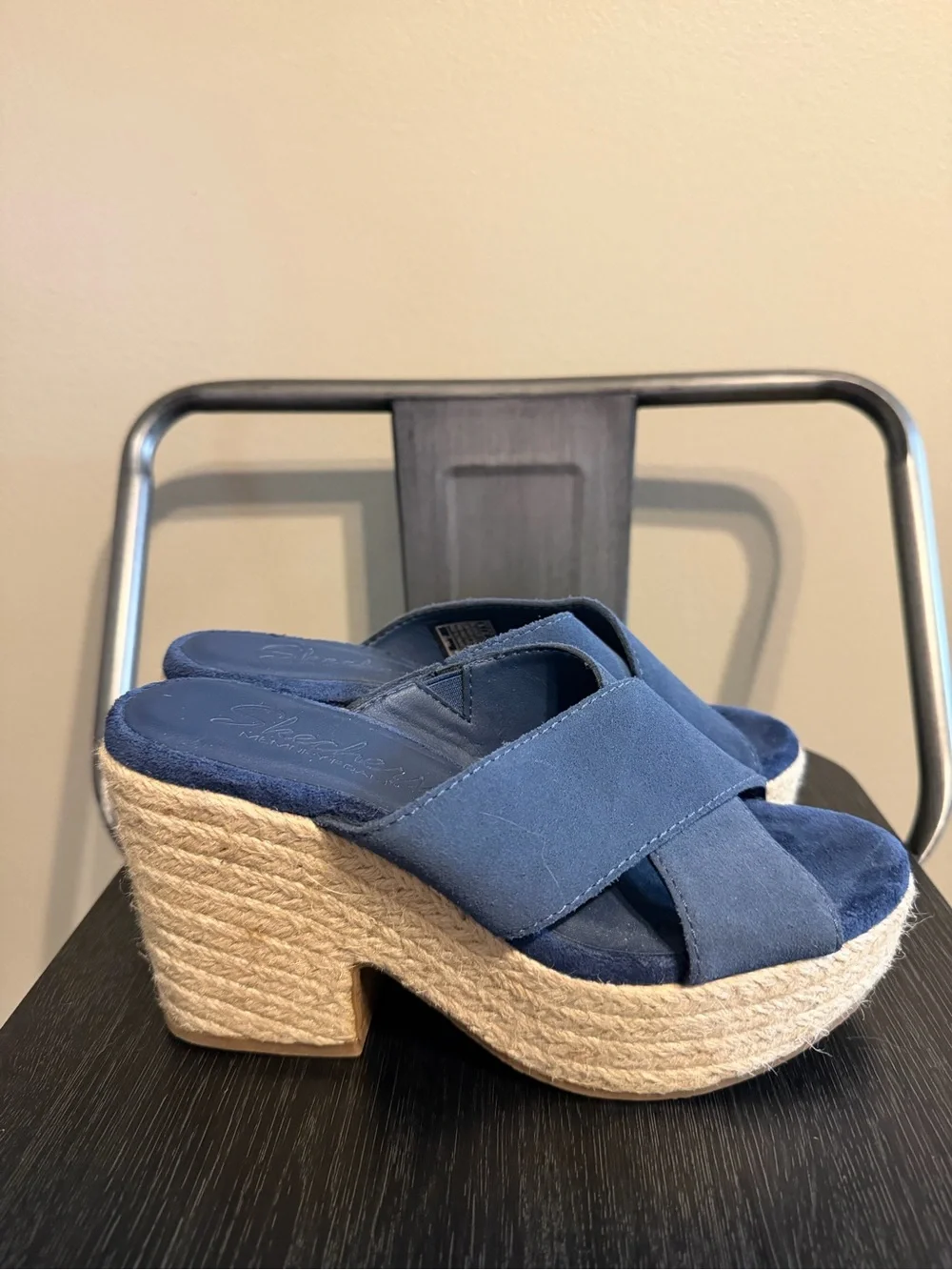 Skechers Navy Suede Espadrille Platform Sandals 5